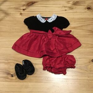 Pretty Baby Christmas Dress Bloomer & Shoes Lovely Lace Collar Y2K Vintage NB